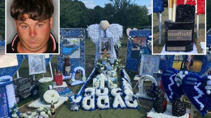 Floral shrine – including huge pack of Marlboro fags – left at grave of traveller James Nolan whose family terrorised NZ | The Sun Floral shrine – including huge pack of Marlboro fags – left at grave of traveller James Nolan whose family terrorised NZ | The Sun