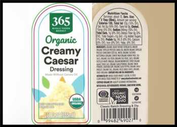 Whole Foods Market 365 Organic Creamy Caesar Dressing Recalled