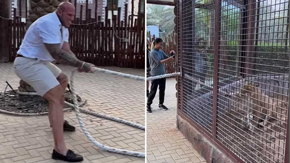 Brit bodybuilder Martyn Ford dubbed ‘world’s scariest man’ slammed for performing tug of war with caged ‘liger’ in Dubai | The Sun