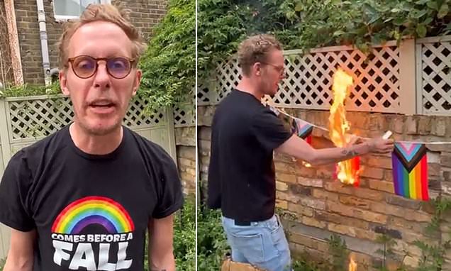 Laurence Fox burns LGBTQ+ bunting in his garden during Pride Month