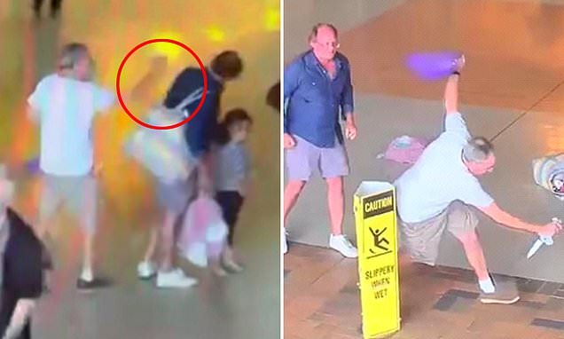 Shocking moment man stabs son-in-law at a busy train station