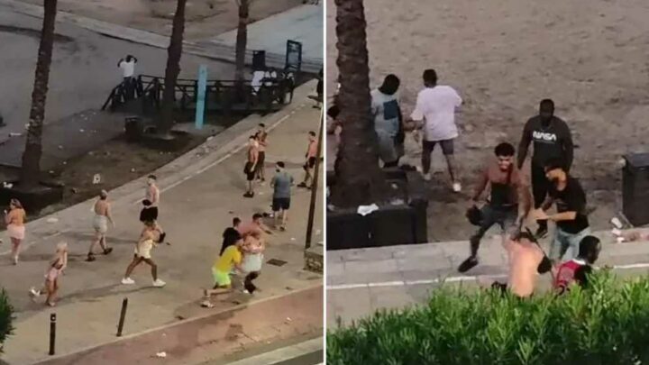 Shocking moment Brits brawl with Ibiza street sellers who viciously punch and stomp on holidaymakers before fleeing | The Sun