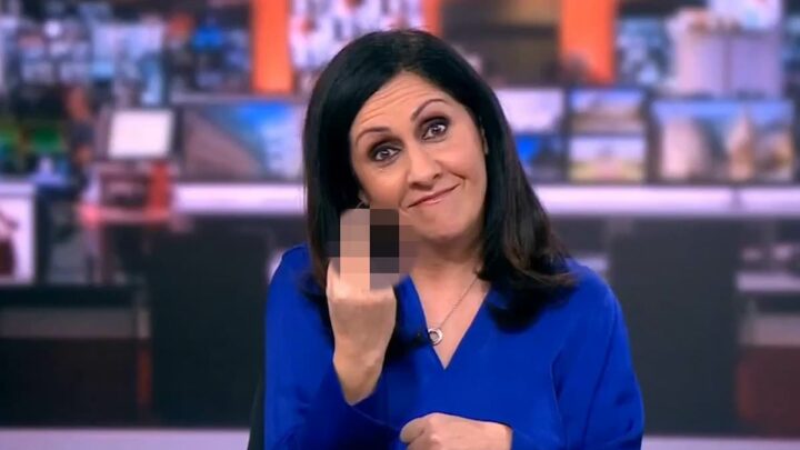 Moment BBC presenter gives middle finger to the camera live on air